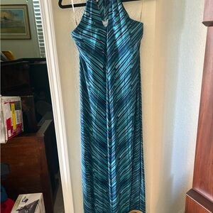 Tommy Bahama Striped Teal and Black Maxi Dress